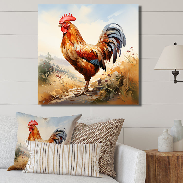 Red Roosters Farm and meadows - Rooster Wall Decor