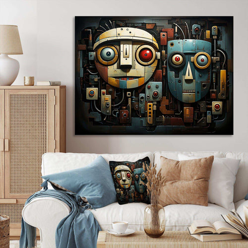 Blue and bleige Robot Revolution  - Fashion Canvas Wall Art