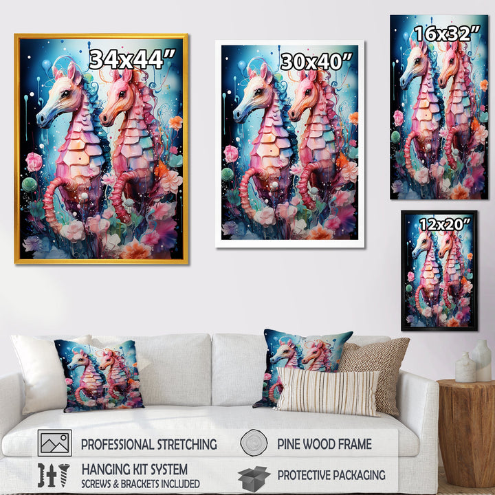 Blue and pink Seahorse Ballet - Seahorse Wall Decor