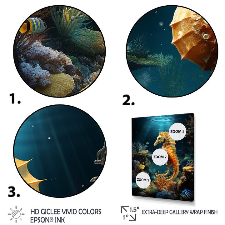 Blue and yellow Seahorse Ballet - Seahorse Wall Art Prints