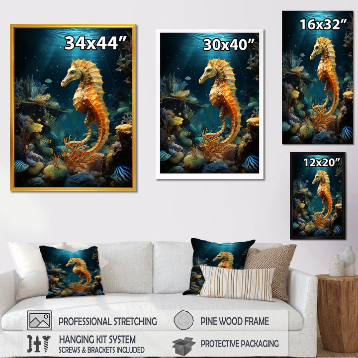Blue and yellow Seahorse Ballet - Seahorse Wall Art Prints