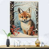 Winter scene cute fox in forest - Fox Framed Canvas Art
