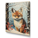 Winter scene cute fox in forest - Fox Framed Canvas Art
