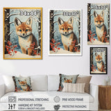 Winter scene cute fox in forest - Fox Framed Canvas Art
