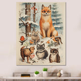 Winter Animal fox with friends - Fox Home Decor Art