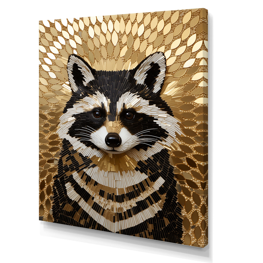 Gold and black curious racoon - Raccoon Canvas Wall Art