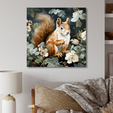 Brown and green Forest squirrel blooms - Squirrel Wall Art Prints