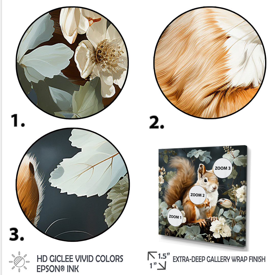 Brown and green Forest squirrel blooms - Squirrel Wall Art Prints