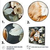 Brown and green Forest squirrel blooms - Squirrel Wall Art Prints
