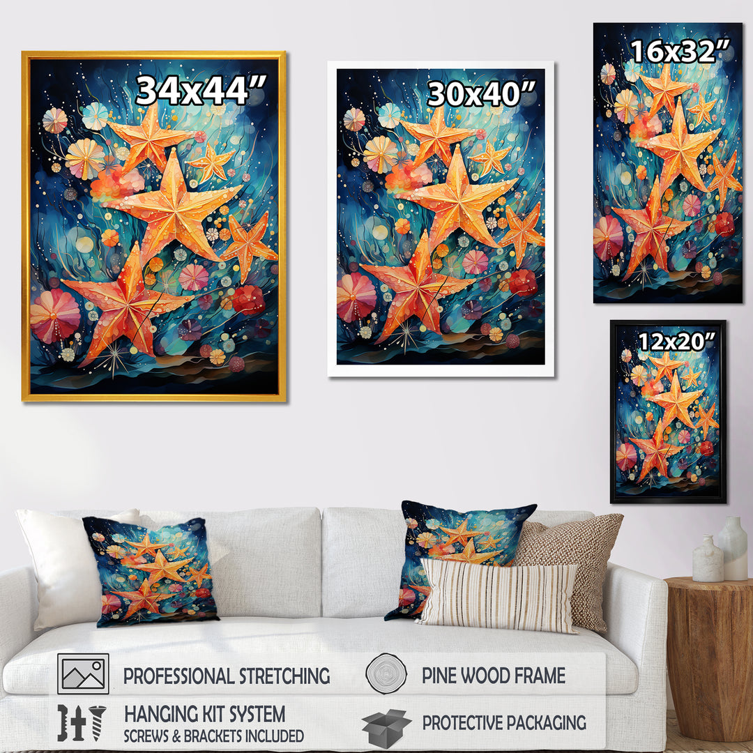 Blue and orange starfish collage - Starfish Canvas Wall Art