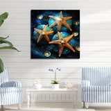 Yellow starfish on oceanic Gem stone - Yellow Starfish Wall Art
