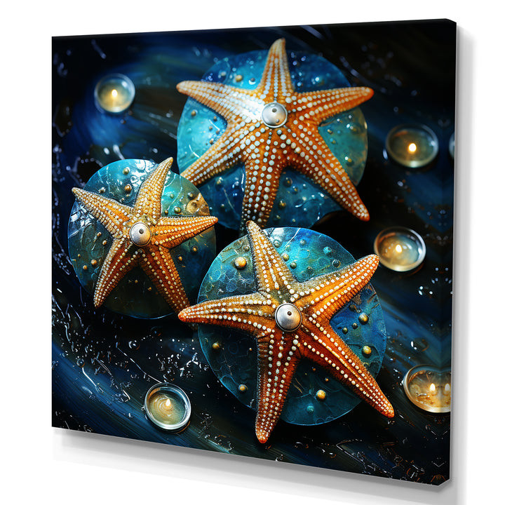 Yellow starfish on oceanic Gem stone - Yellow Starfish Wall Art