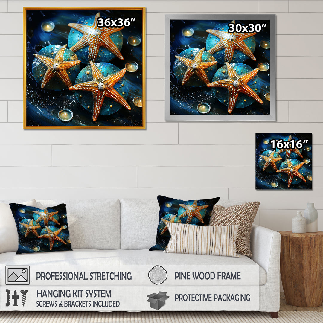 Yellow starfish on oceanic Gem stone - Yellow Starfish Wall Art