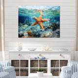 Orange Oasis Watercolor Starfish - Starfish Framed Canvas Art