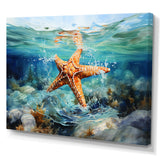 Orange Oasis Watercolor Starfish - Starfish Framed Canvas Art