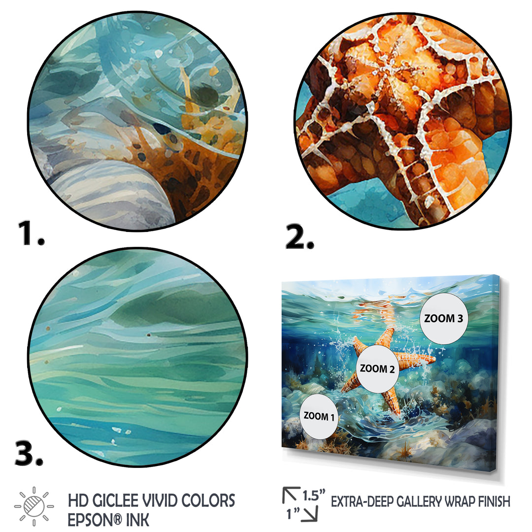Orange Oasis Watercolor Starfish - Starfish Framed Canvas Art