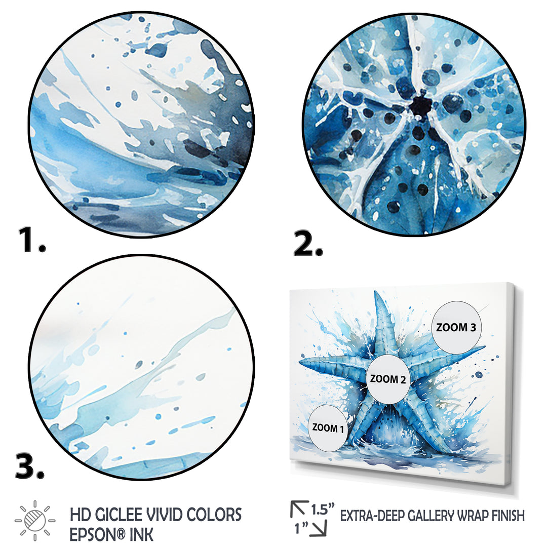 Watercolor blue Starfish - Starfish Large Canvas Wall Art