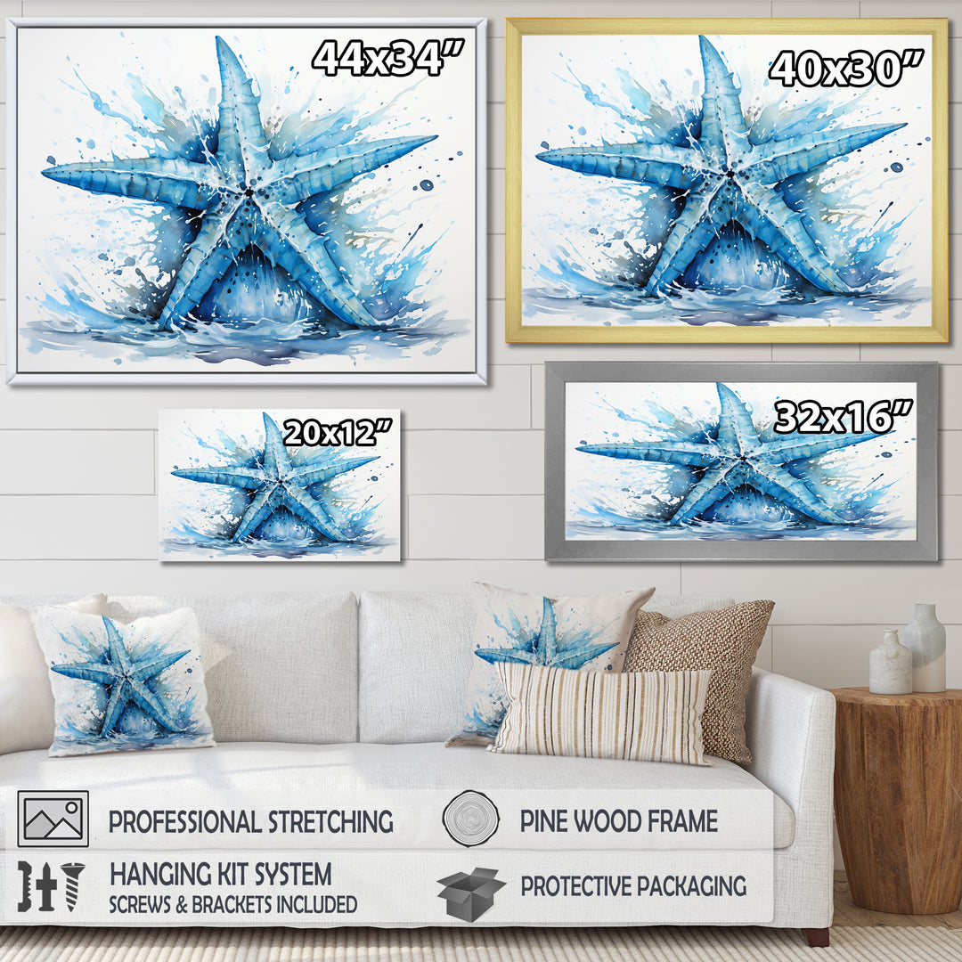 Watercolor blue Starfish - Starfish Large Canvas Wall Art