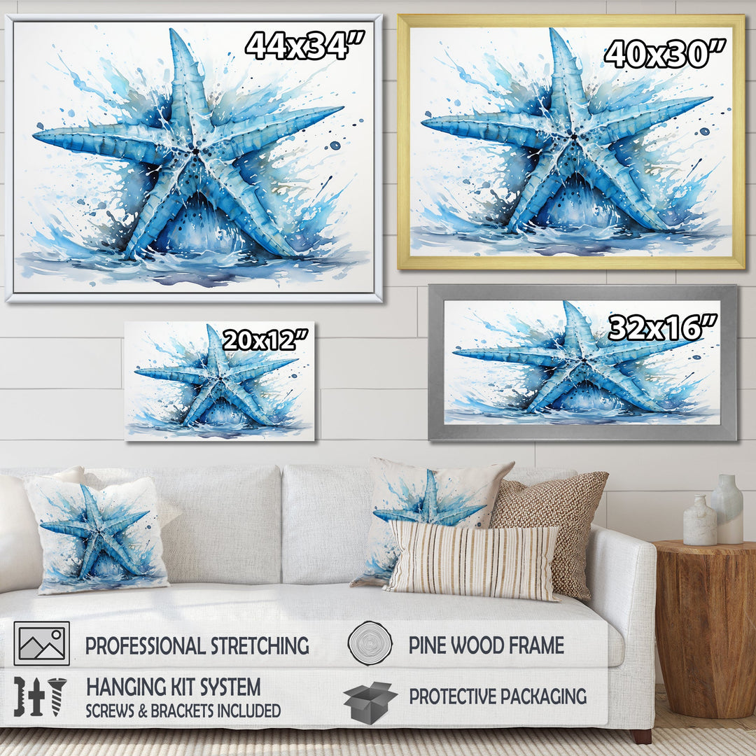 Watercolor blue Starfish - Starfish Large Canvas Wall Art