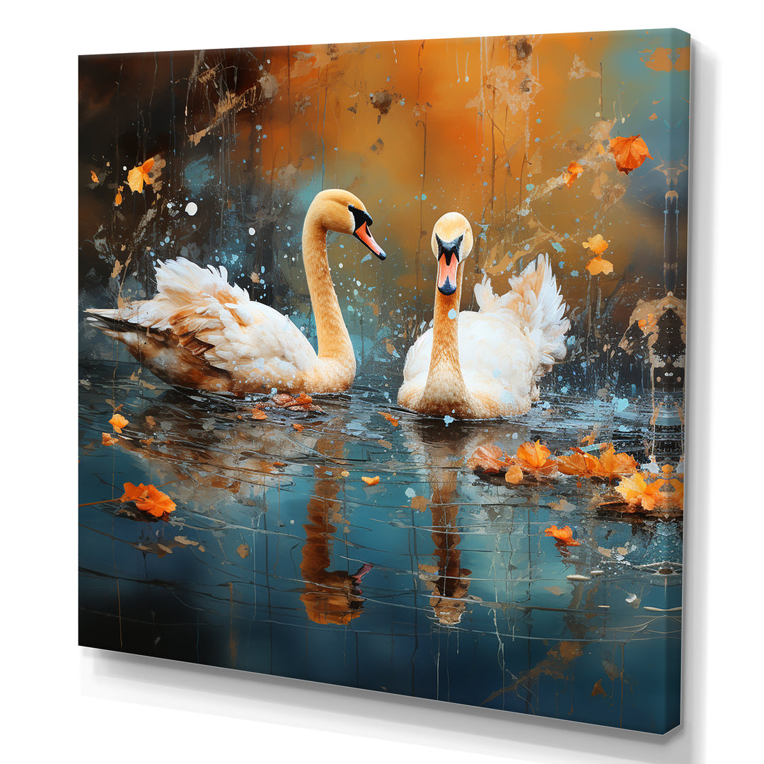 White swans at the pond - Swans Canvas Wall Art