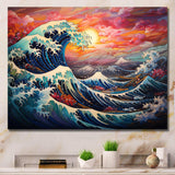 Japanese sunset waves of Kanagawa 5 - People Canvas Wall Art