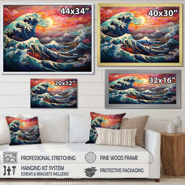 Japanese sunset waves of Kanagawa 5 - People Canvas Wall Art