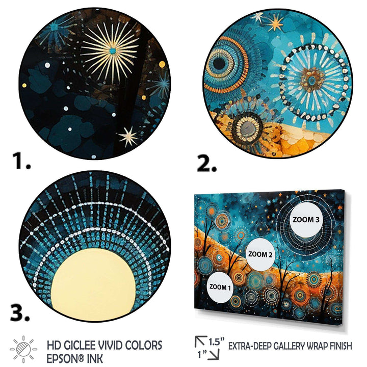 Tribal boho mosaic moon - Geometric Canvas Wall Art