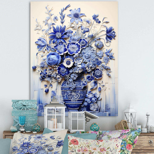 Blue and white Boho plant Pottery  II - Geometric Canvas Wall Art
