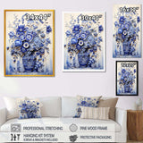 Blue and white Boho plant Pottery  II - Geometric Canvas Wall Art