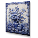 Blue and white Boho flower Pottery  II - Geometric Canvas Wall Art