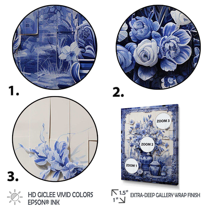 Blue and white Boho flower Pottery  II - Geometric Canvas Wall Art