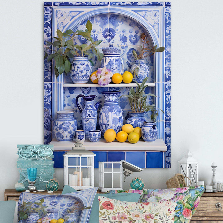 Mediterranean tile still life kitchen III - Geometric Canvas Wall Art