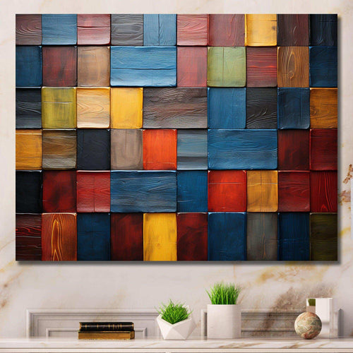 Colorful earth colors tiles V - Geometric Canvas Wall Art