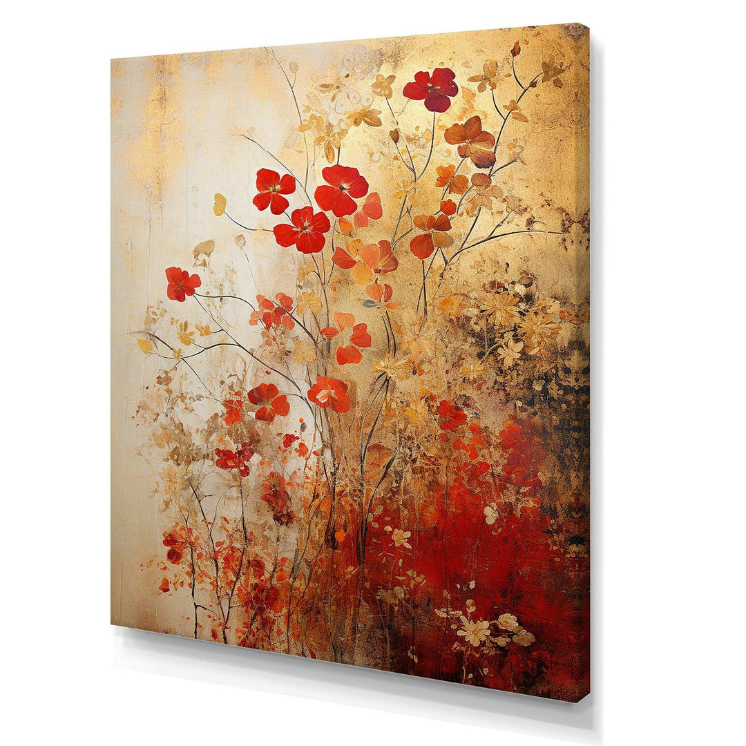 God and Red Floral Japanese Tiles I - Abstract Canvas Wall Art