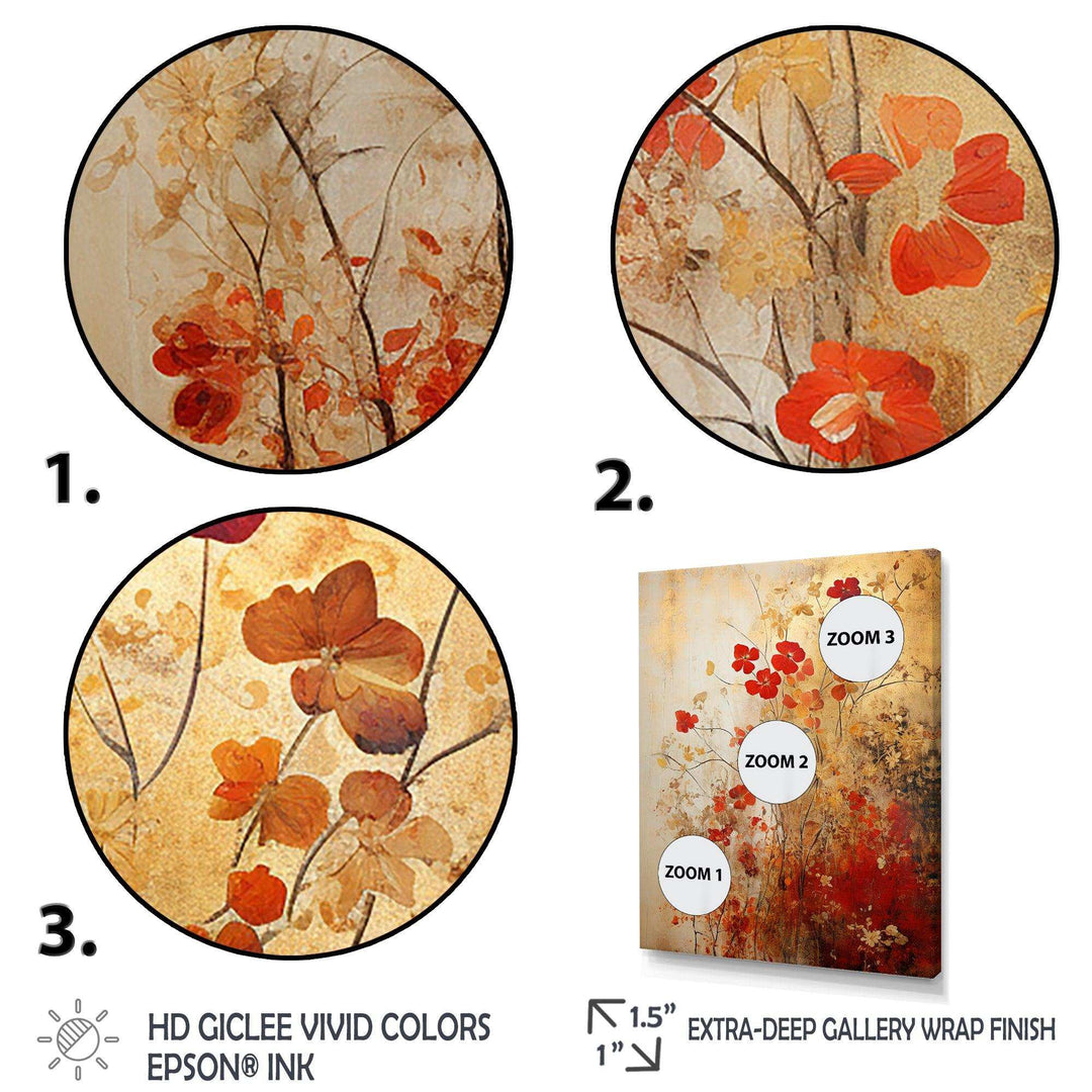 God and Red Floral Japanese Tiles I - Abstract Canvas Wall Art