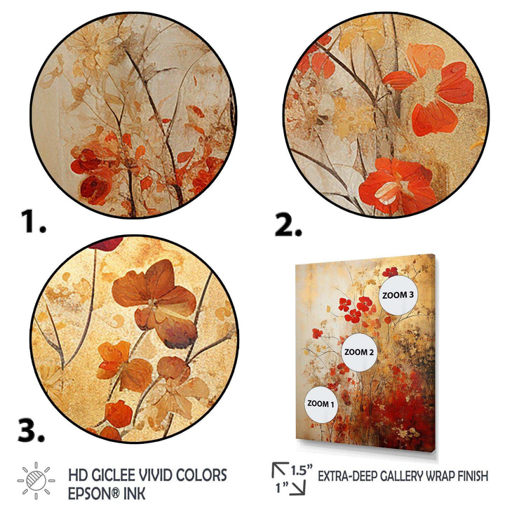 God and Red Floral Japanese Tiles I - Abstract Canvas Wall Art