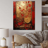 God and Red Floral Japanese Tiles III - Abstract Canvas Wall Art