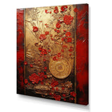 God and Red Floral Japanese Tiles III - Abstract Canvas Wall Art