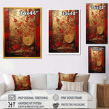 God and Red Floral Japanese Tiles III - Abstract Canvas Wall Art