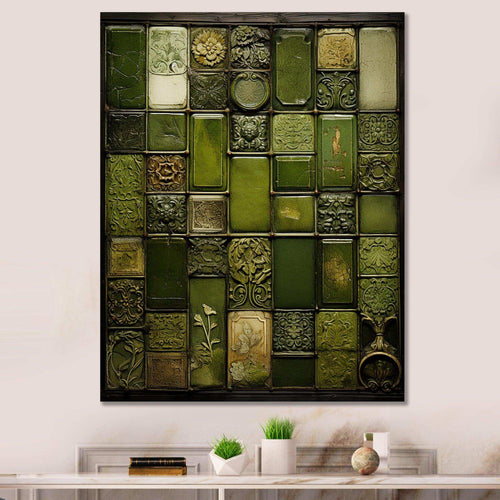 Green stones Tiles I - Abstract Canvas Wall Art