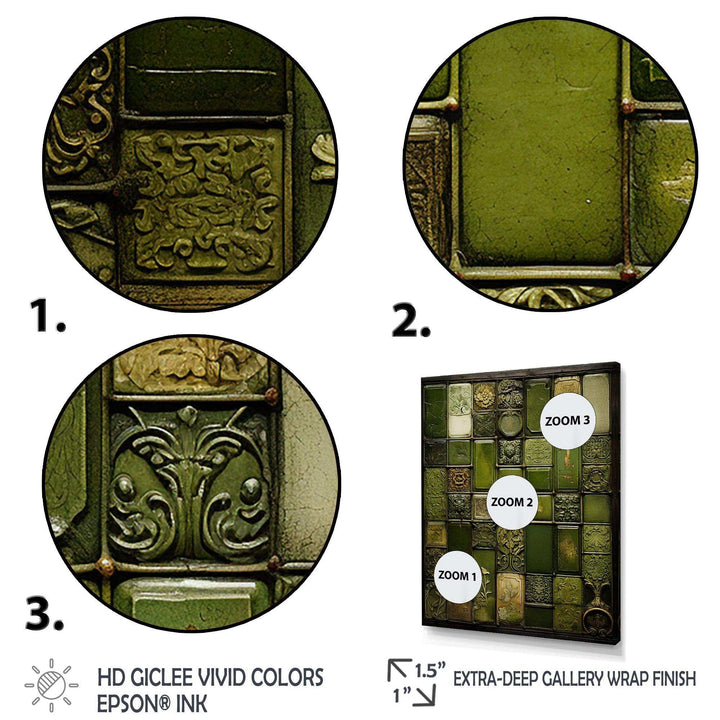 Green stones Tiles I - Abstract Canvas Wall Art