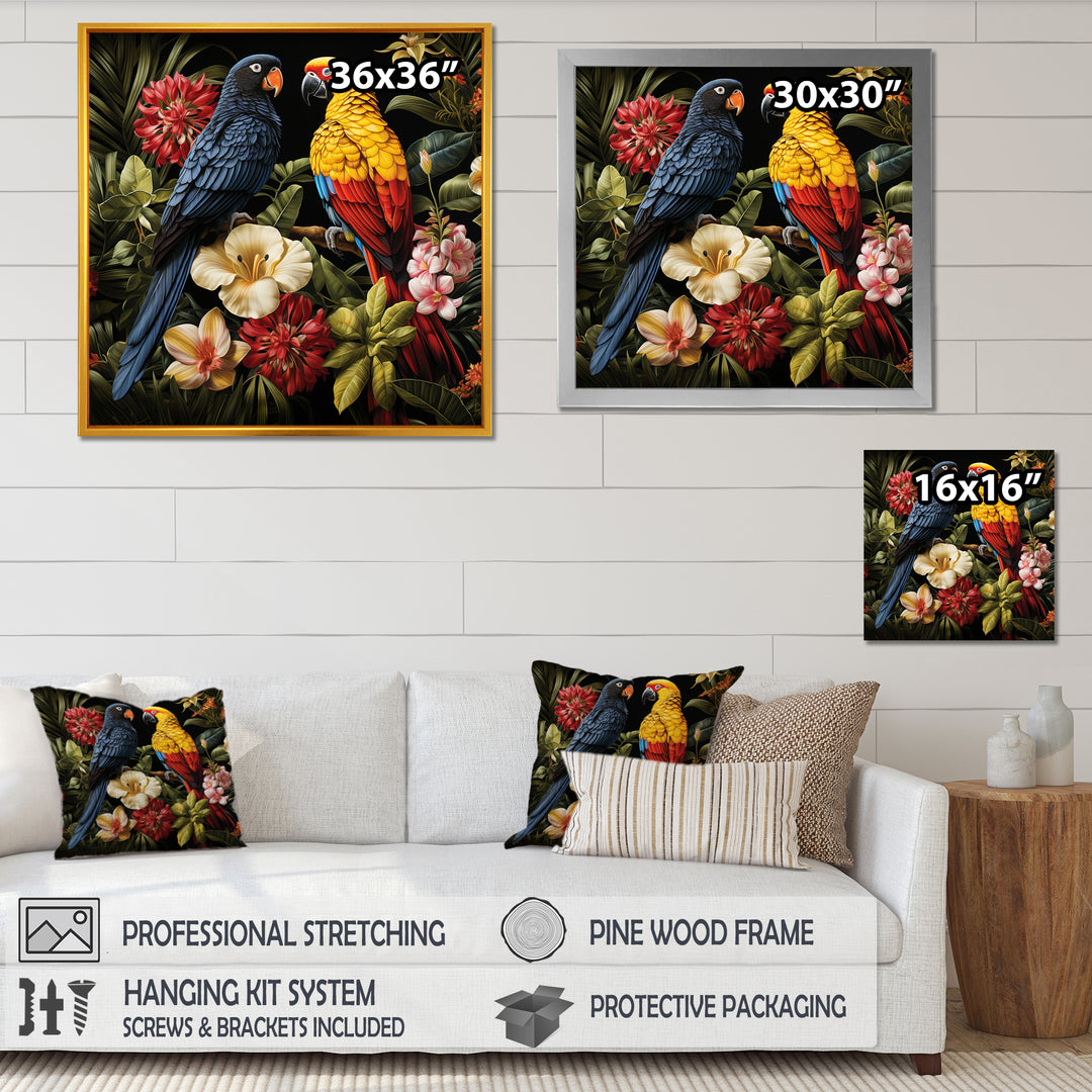 Yellow and blue Tropical Parrots - Blue Parrot Wall Art