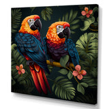 Orange and green Tropical parrots - Parrot Framed Canvas Art