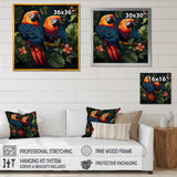 Orange and green Tropical parrots - Parrot Framed Canvas Art