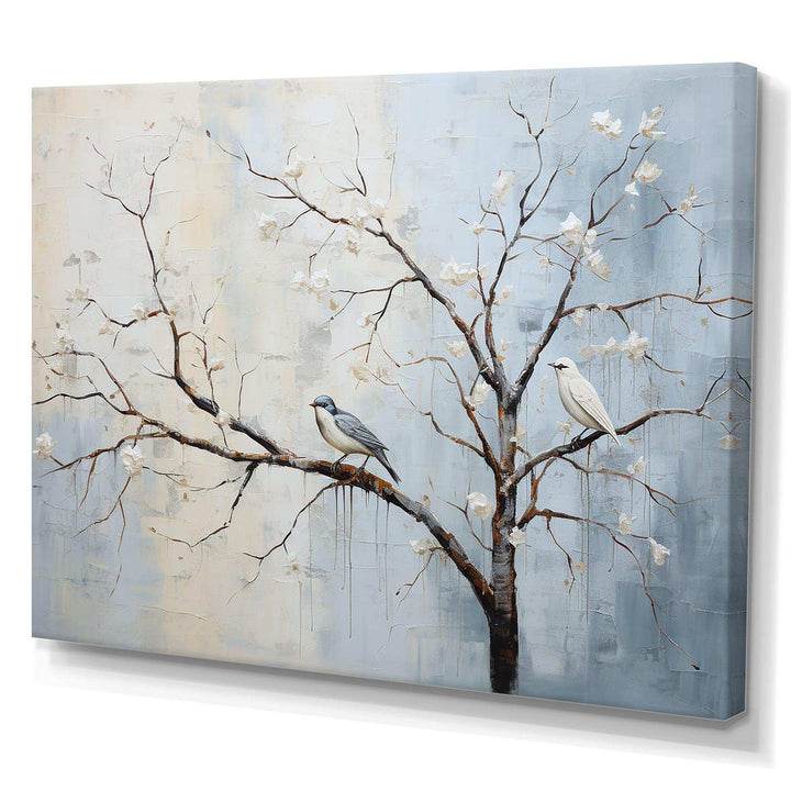 Grey floral sprintime tree birds II - Landscapes Canvas Wall Art