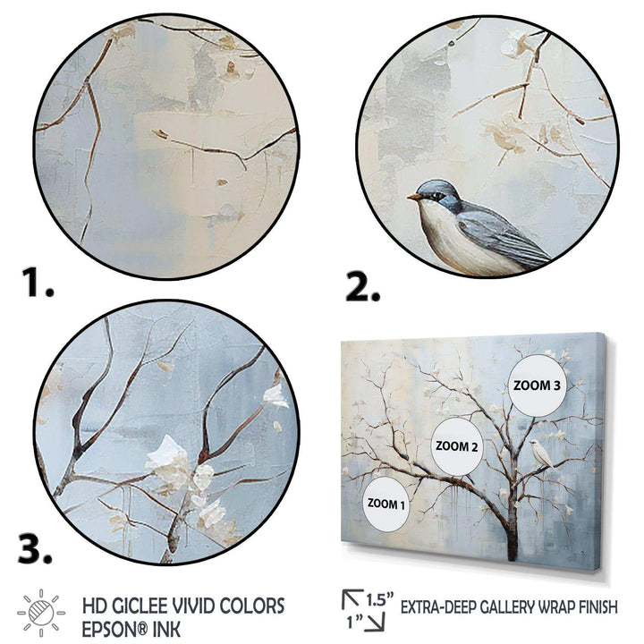 Grey floral sprintime tree birds II - Landscapes Canvas Wall Art