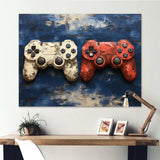 White and red PS Video game Controllers - Fashion Canvas Wall Art