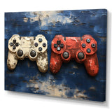 White and red PS Video game Controllers - Fashion Canvas Wall Art