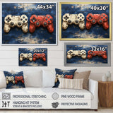 White and red PS Video game Controllers - Fashion Canvas Wall Art