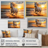 Wild horse running on beach 1 - Coastal Canvas Wall Art